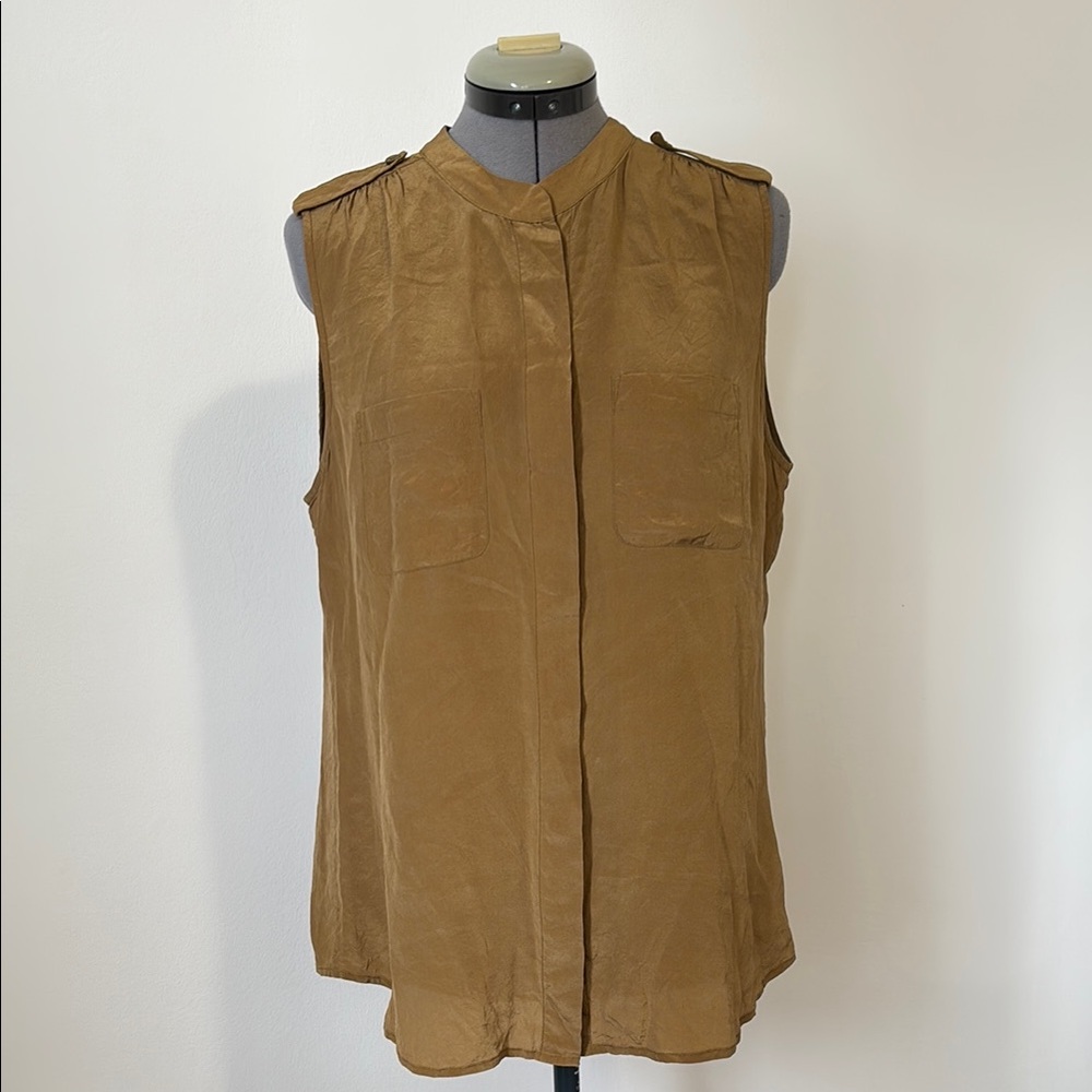 Banana Republic Mustard Silk Button Down Sleeveless Blouse